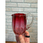 Antique Stevens & Williams Hand Blown Cranberry Applied Foot Creamer Pitcher 4"