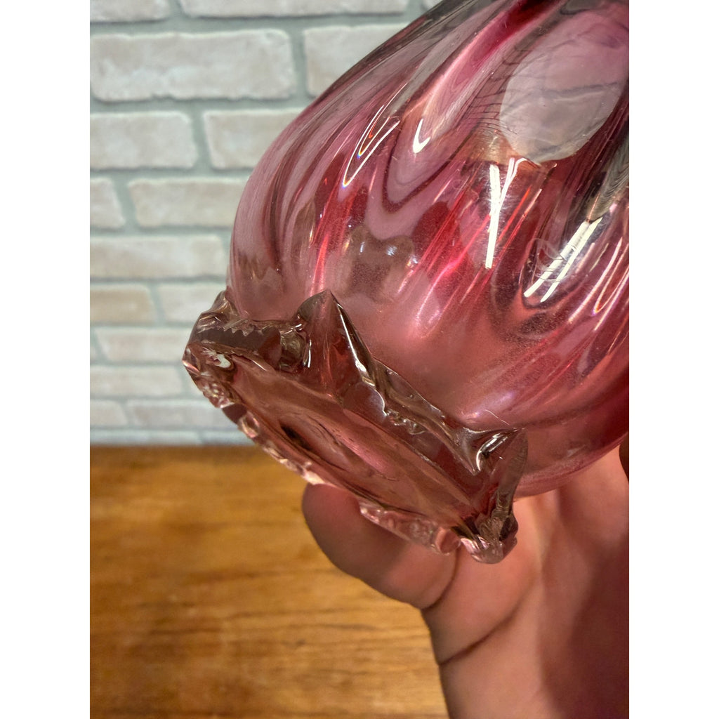 Antique Stevens & Williams Hand Blown Cranberry Applied Foot Creamer Pitcher 4"
