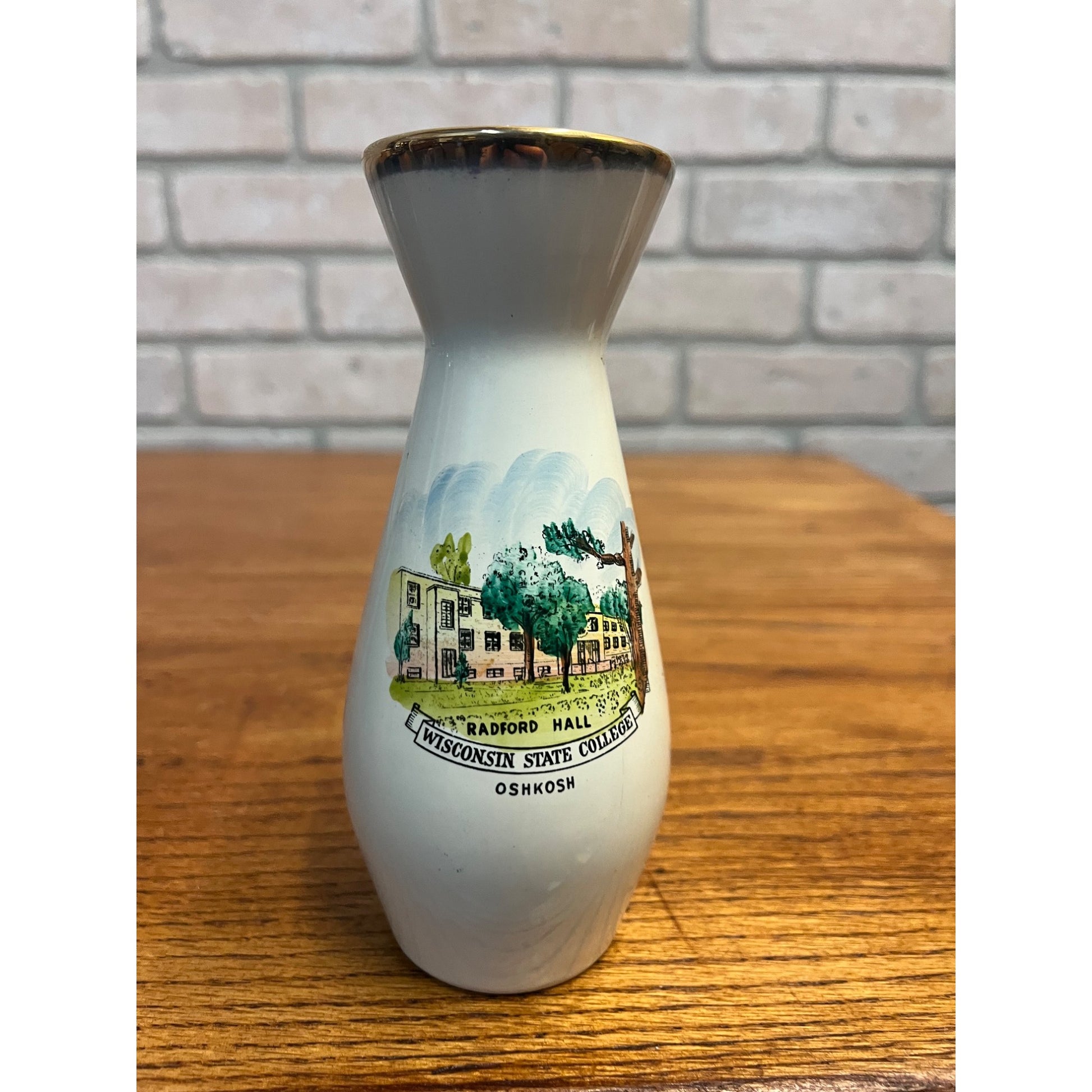 Vintage 1950s Wisconsin State College Oshkosh Wis Radford Hall Vase University