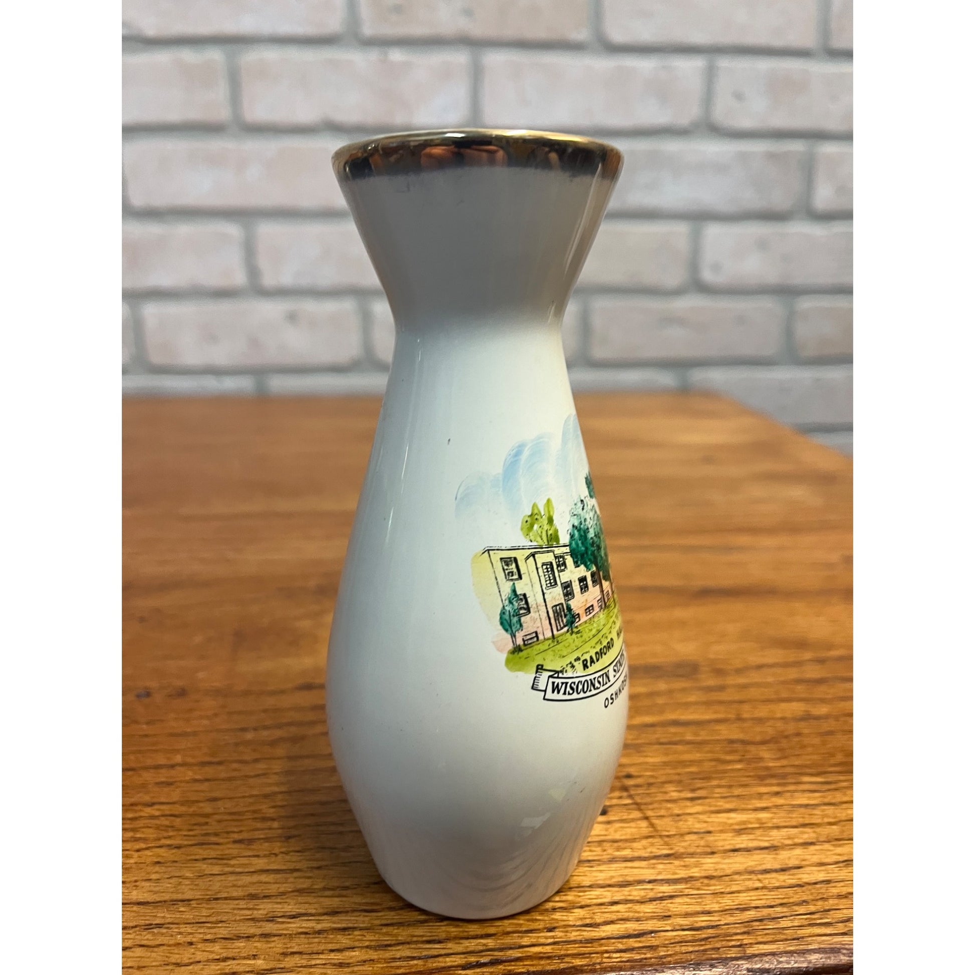 Vintage 1950s Wisconsin State College Oshkosh Wis Radford Hall Vase University