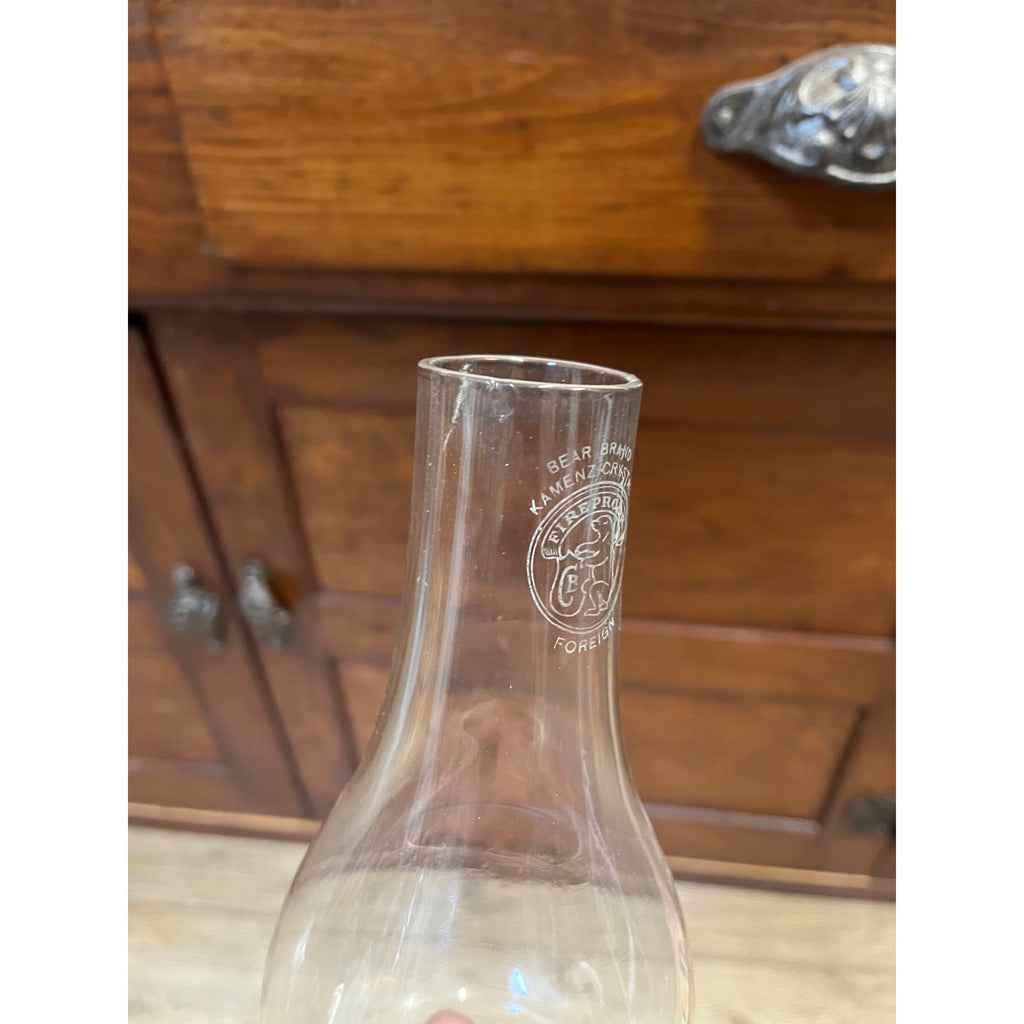 Vintage Kamenz Crystal Bear Brand Fireproof Oil Lamp Chimney 7.75" & 2.5" Fitter