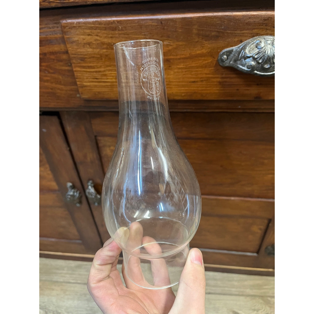 Vintage Kamenz Crystal Bear Brand Fireproof Oil Lamp Chimney 7.75" & 2.5" Fitter