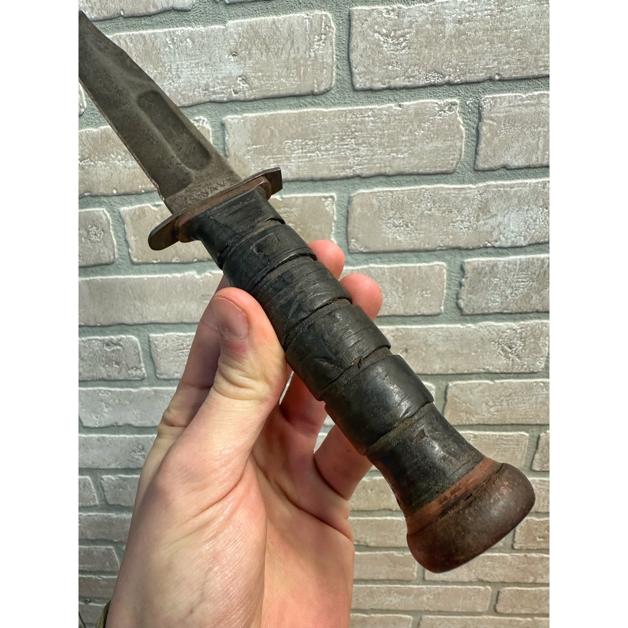 Original WWII US Navy RH 37 Fighting Knife + Sheath, Dog Tags, & Medals Named ID Estate