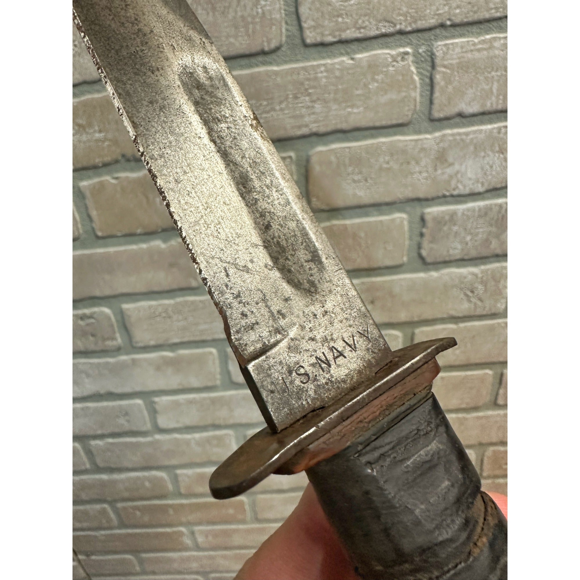 Original WWII US Navy RH 37 Fighting Knife + Sheath, Dog Tags, & Medals Named ID Estate