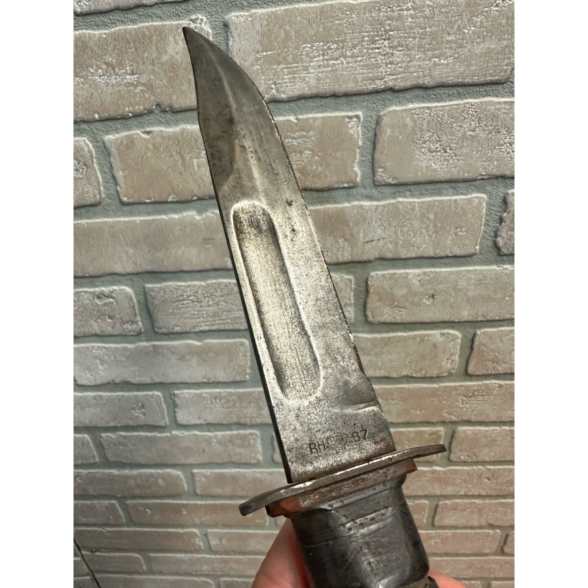 Original WWII US Navy RH 37 Fighting Knife + Sheath, Dog Tags, & Medals Named ID Estate