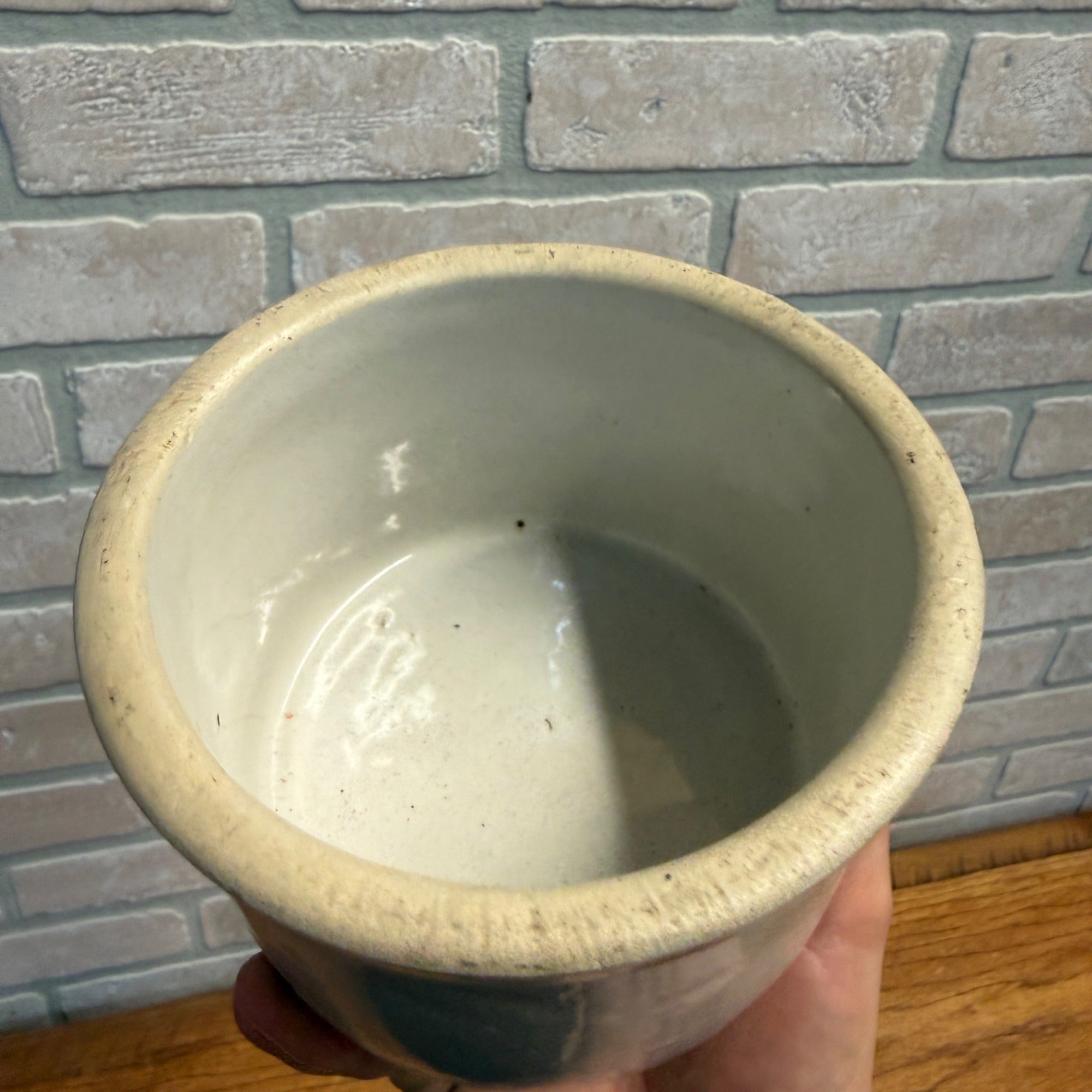 Antique Primitive Small Mini Butter Crock White Glazed 4.5" Dia x 3" T