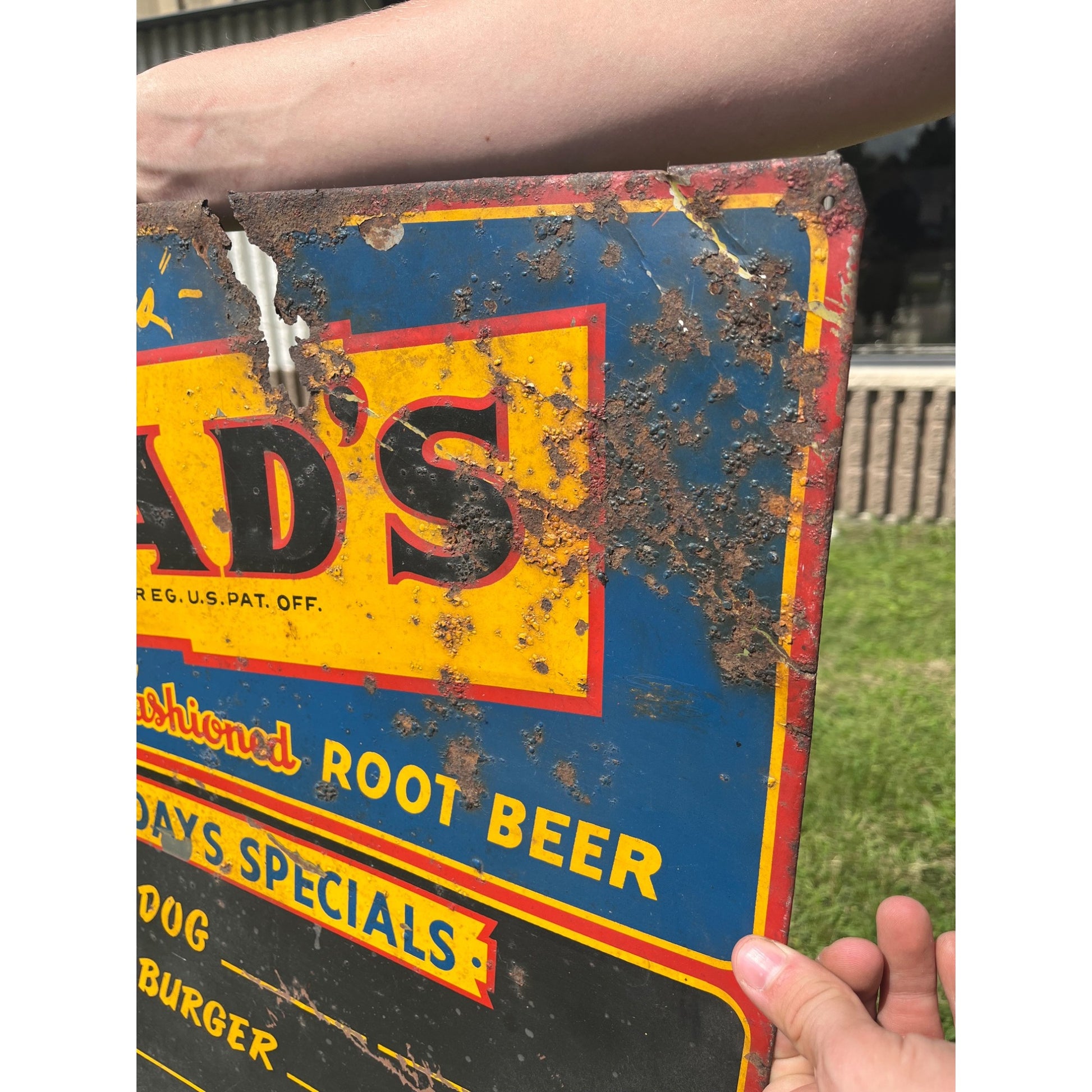 Vintage 1930s Dad's Root Beer Soda Tin Embossed Sign Menu Board Black Cow