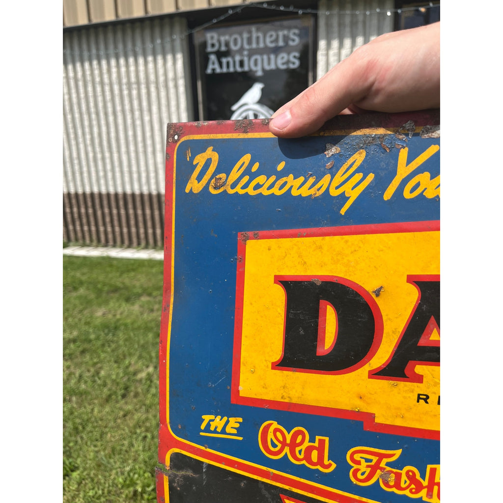 Vintage 1930s Dad's Root Beer Soda Tin Embossed Sign Menu Board Black Cow