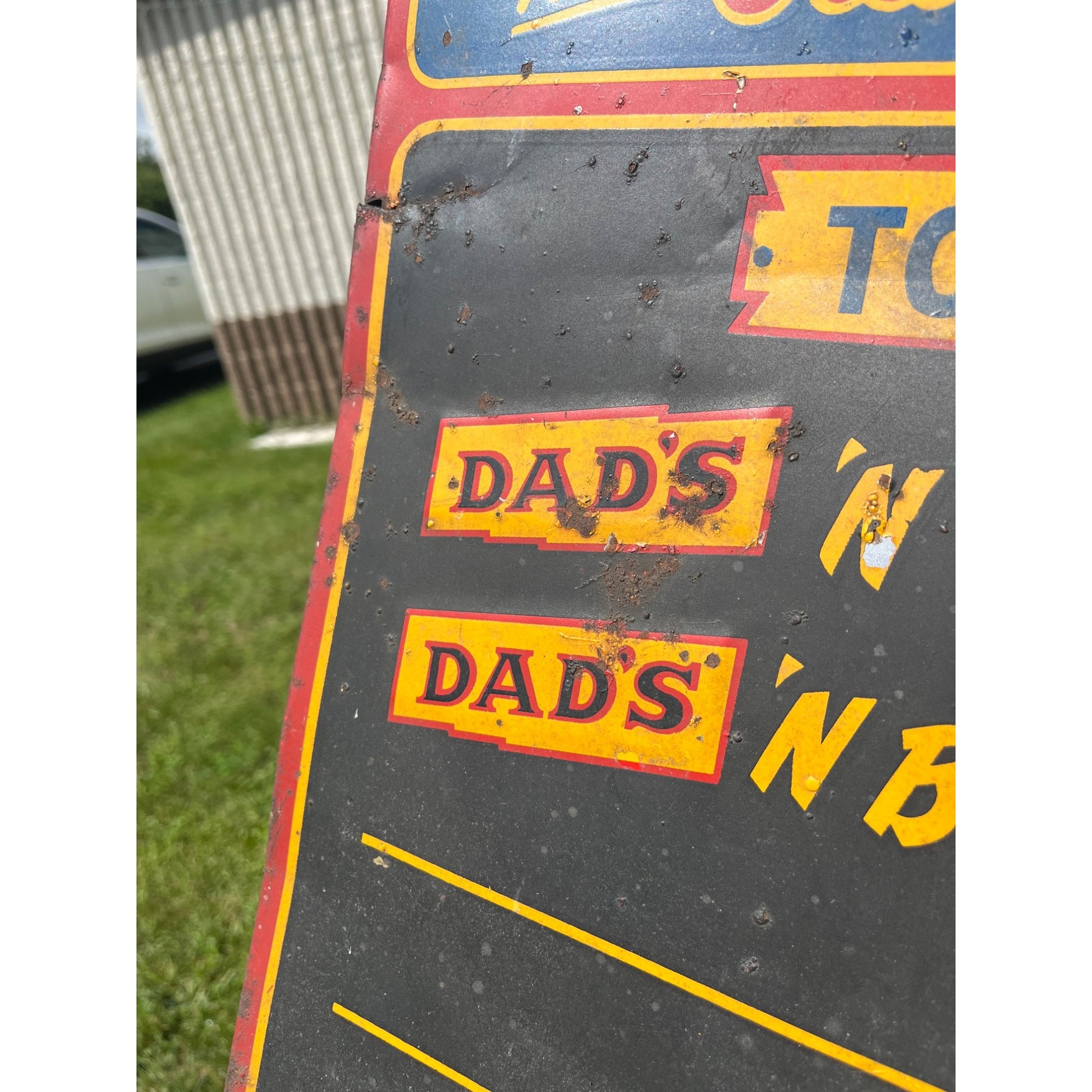 Vintage 1930s Dad's Root Beer Soda Tin Embossed Sign Menu Board Black Cow
