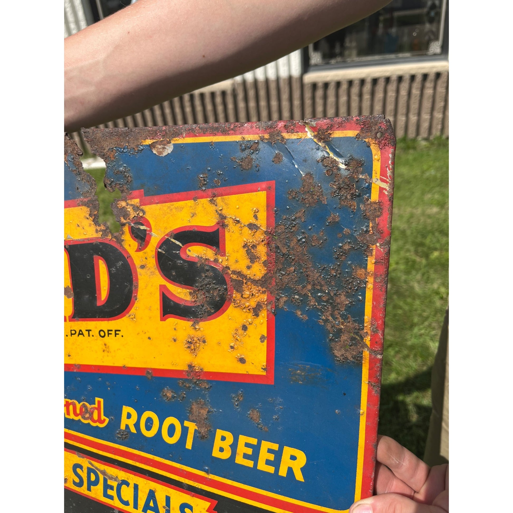 Vintage 1930s Dad's Root Beer Soda Tin Embossed Sign Menu Board Black Cow