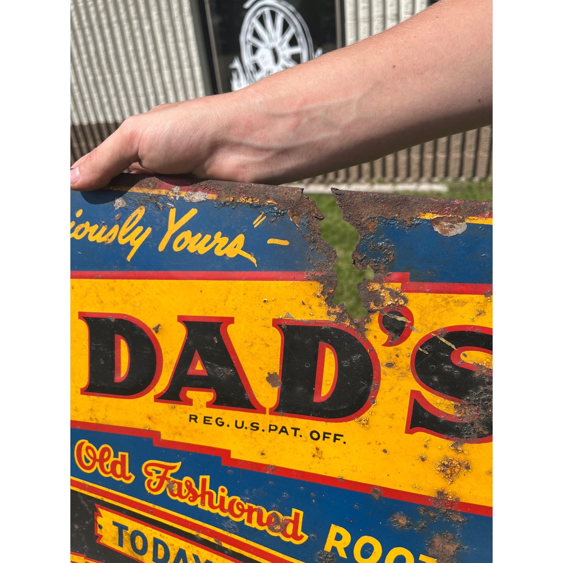 Vintage 1930s Dad's Root Beer Soda Tin Embossed Sign Menu Board Black Cow