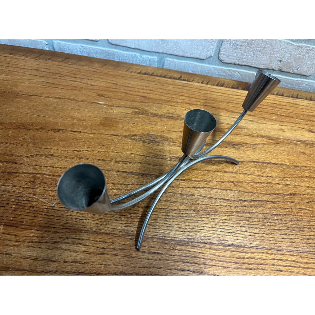 Pair of Vintage MCM Stainless Steel Danish Modern Candle Holders 1960s Retro