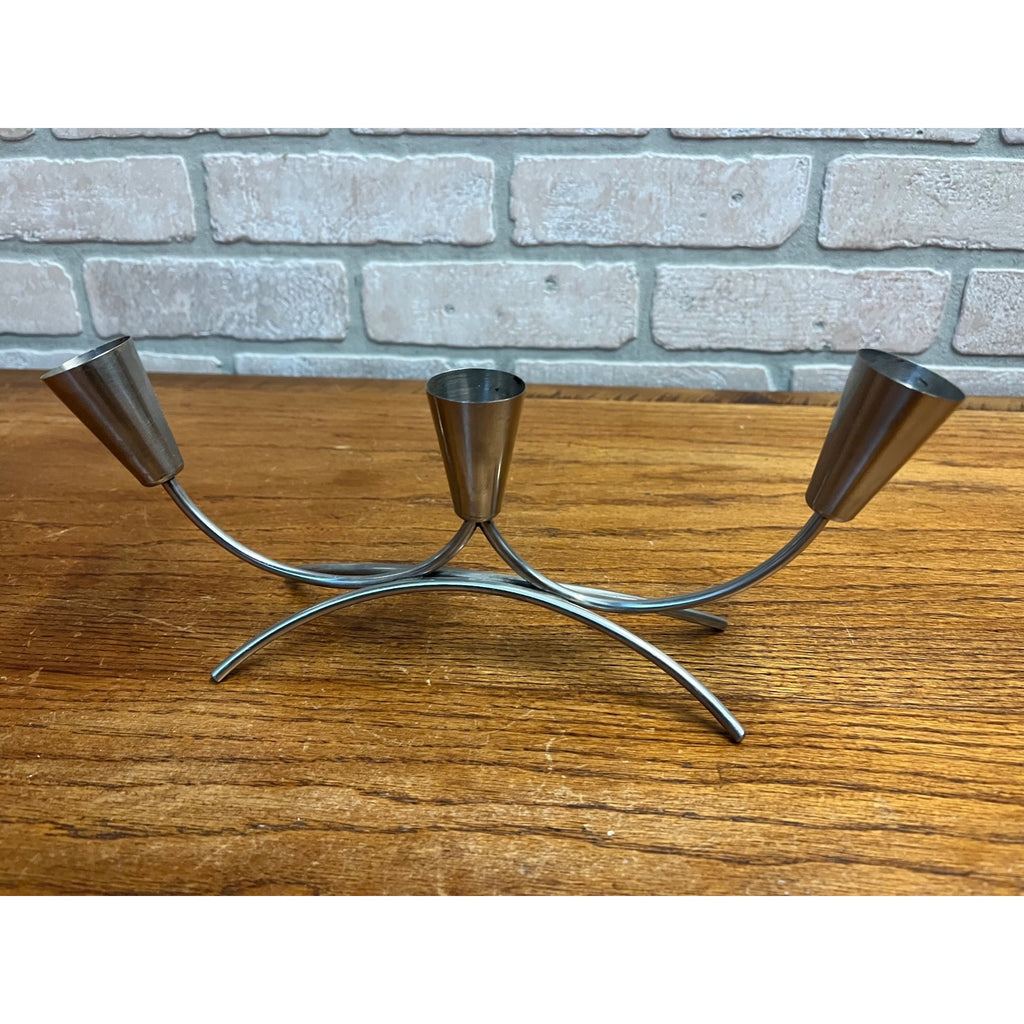 Pair of Vintage MCM Stainless Steel Danish Modern Candle Holders 1960s Retro
