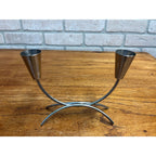 Pair of Vintage MCM Stainless Steel Danish Modern Candle Holders 1960s Retro