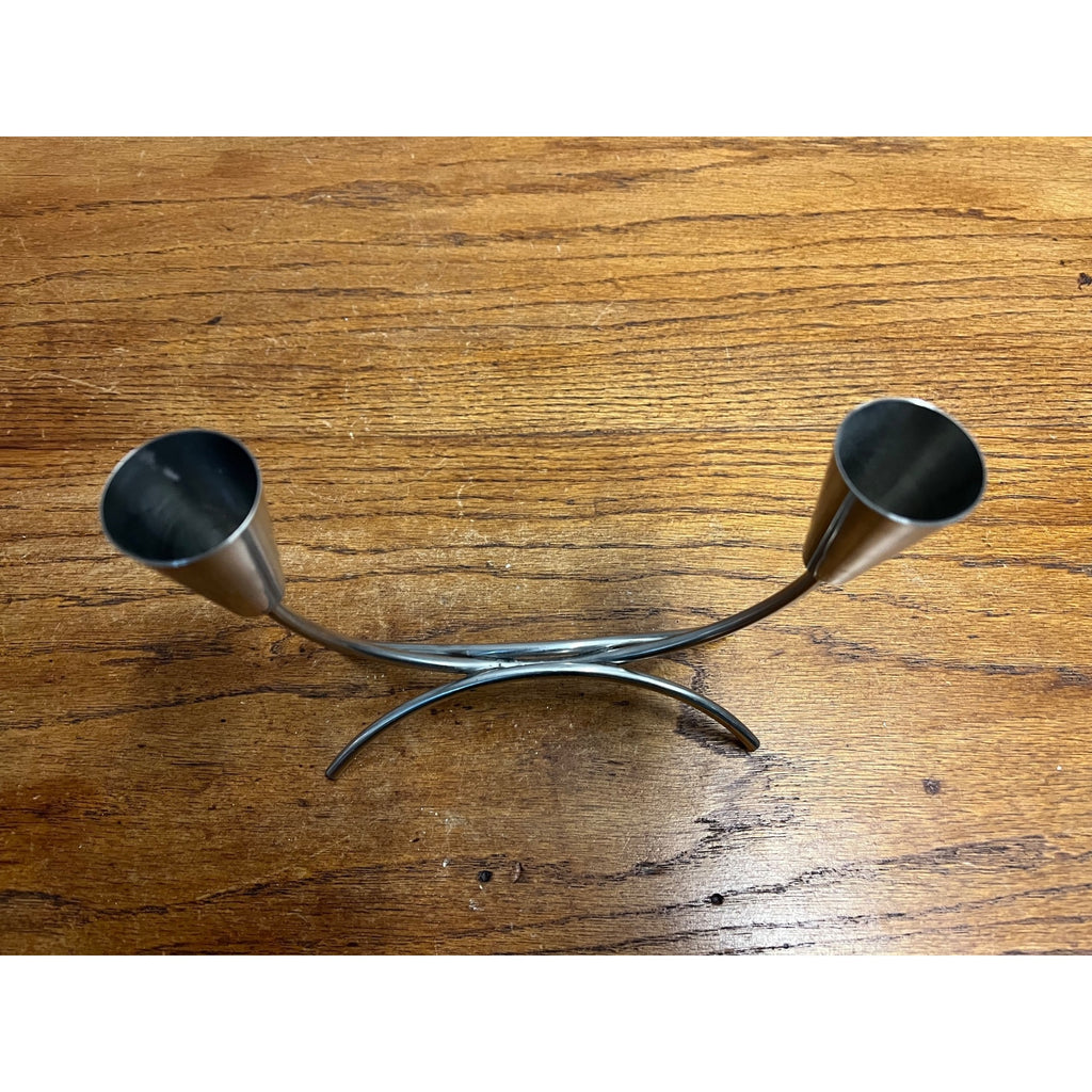 Pair of Vintage MCM Stainless Steel Danish Modern Candle Holders 1960s Retro