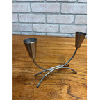 Pair of Vintage MCM Stainless Steel Danish Modern Candle Holders 1960s Retro