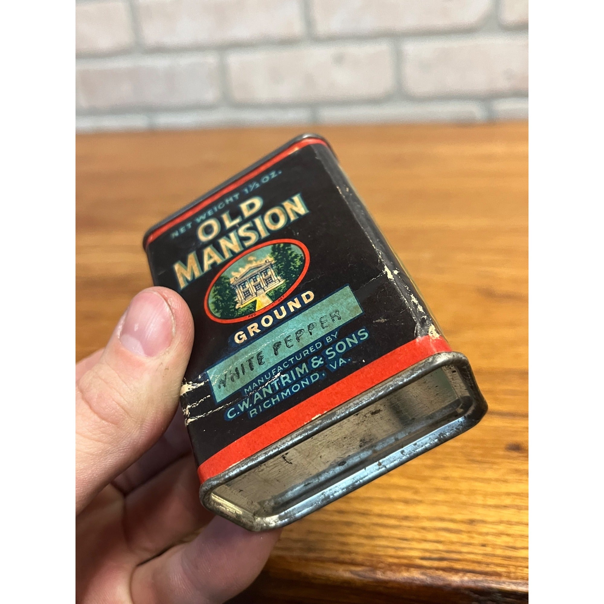 Vintage Spice Tin Old Mansion Ground Ginder C.Antrim & Sons Richmond VA