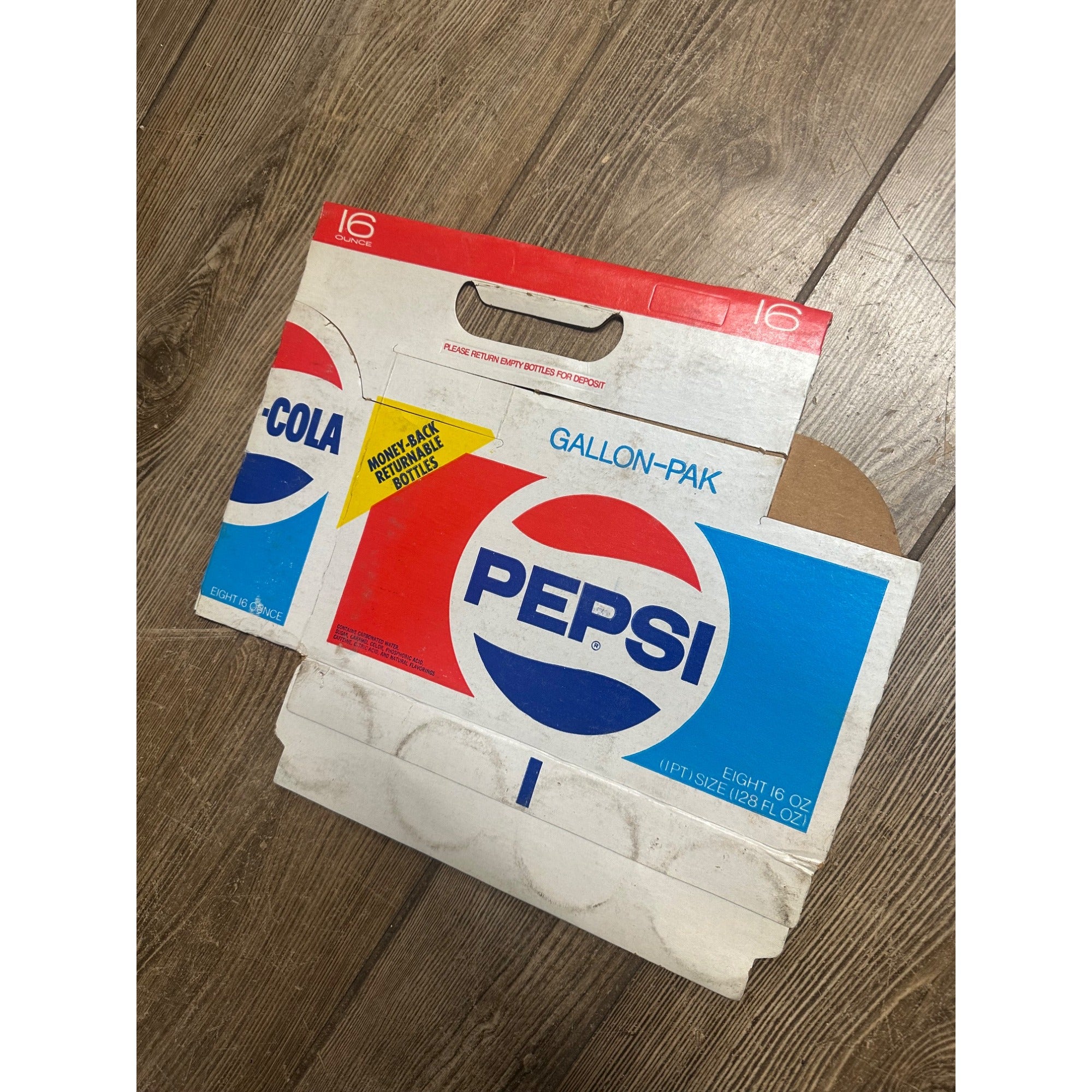 Pepsi Cardboard Carrier Eight Pack Carton Bottle 16oz Vintage Gallon-Pak