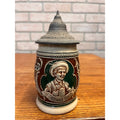 Antique German Relief Stoneware Boy Beer Stein w/ Lid 1900s Germany 1/4L