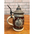 Antique German Relief Stoneware Boy Beer Stein w/ Lid 1900s Germany 1/4L