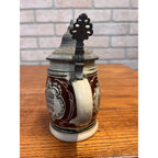 Antique German Relief Stoneware Boy Beer Stein w/ Lid 1900s Germany 1/4L