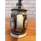 Antique German Relief Stoneware Boy Beer Stein w/ Lid 1900s Germany 1/4L