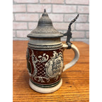 Antique German Relief Stoneware Boy Beer Stein w/ Lid 1900s Germany 1/4L