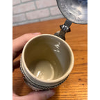Antique German Relief Stoneware Boy Beer Stein w/ Lid 1900s Germany 1/4L