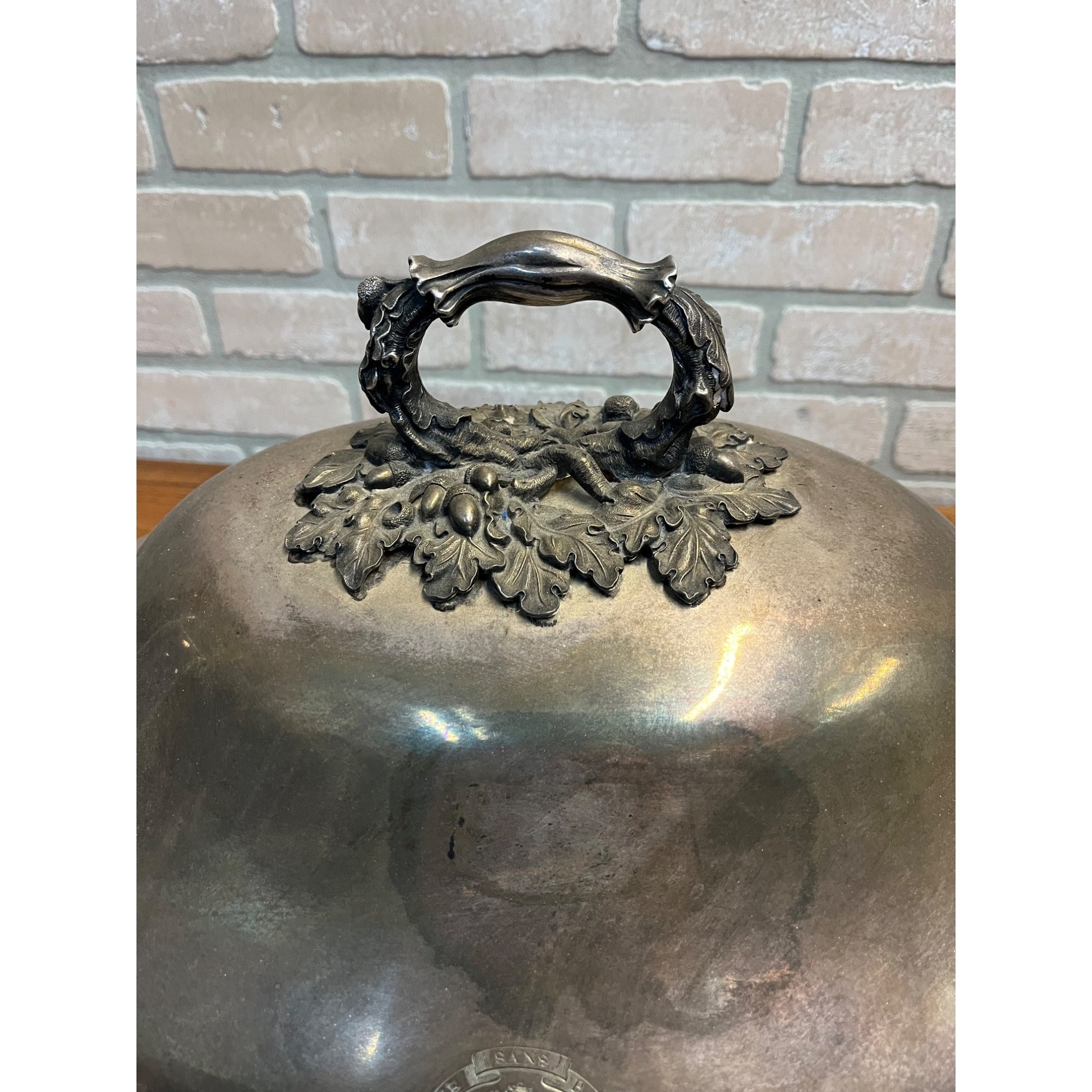 Fabulous Antique Large Victorian Meat Dome Silver Plate Acorn Handle Curteis Family