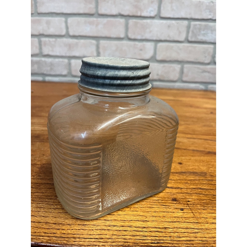 Antique Hazel Atlas Ribbed Glass Coffee Jar With Zinc Lid Quart Hoosier Style