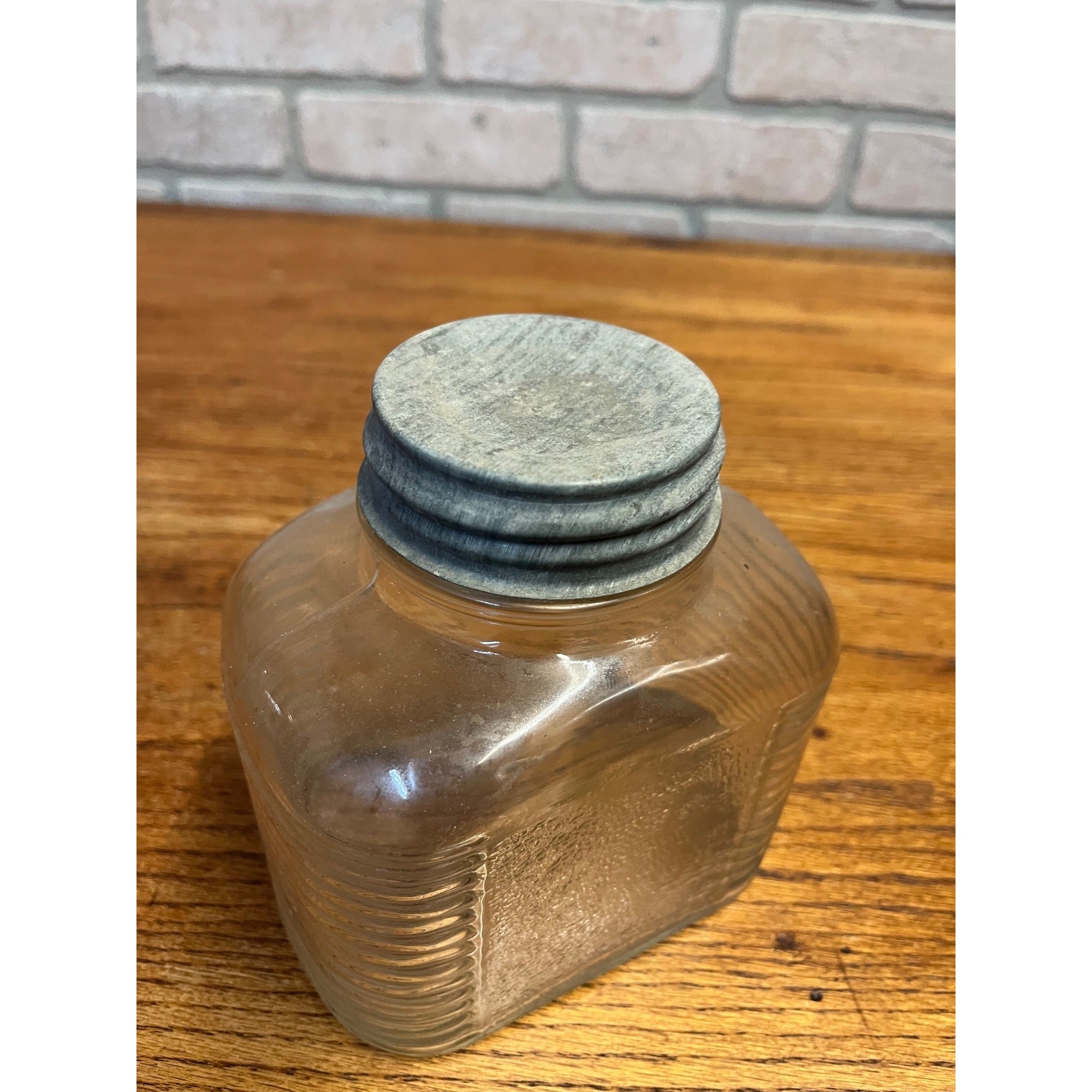 Antique Hazel Atlas Ribbed Glass Coffee Jar With Zinc Lid Quart Hoosier Style