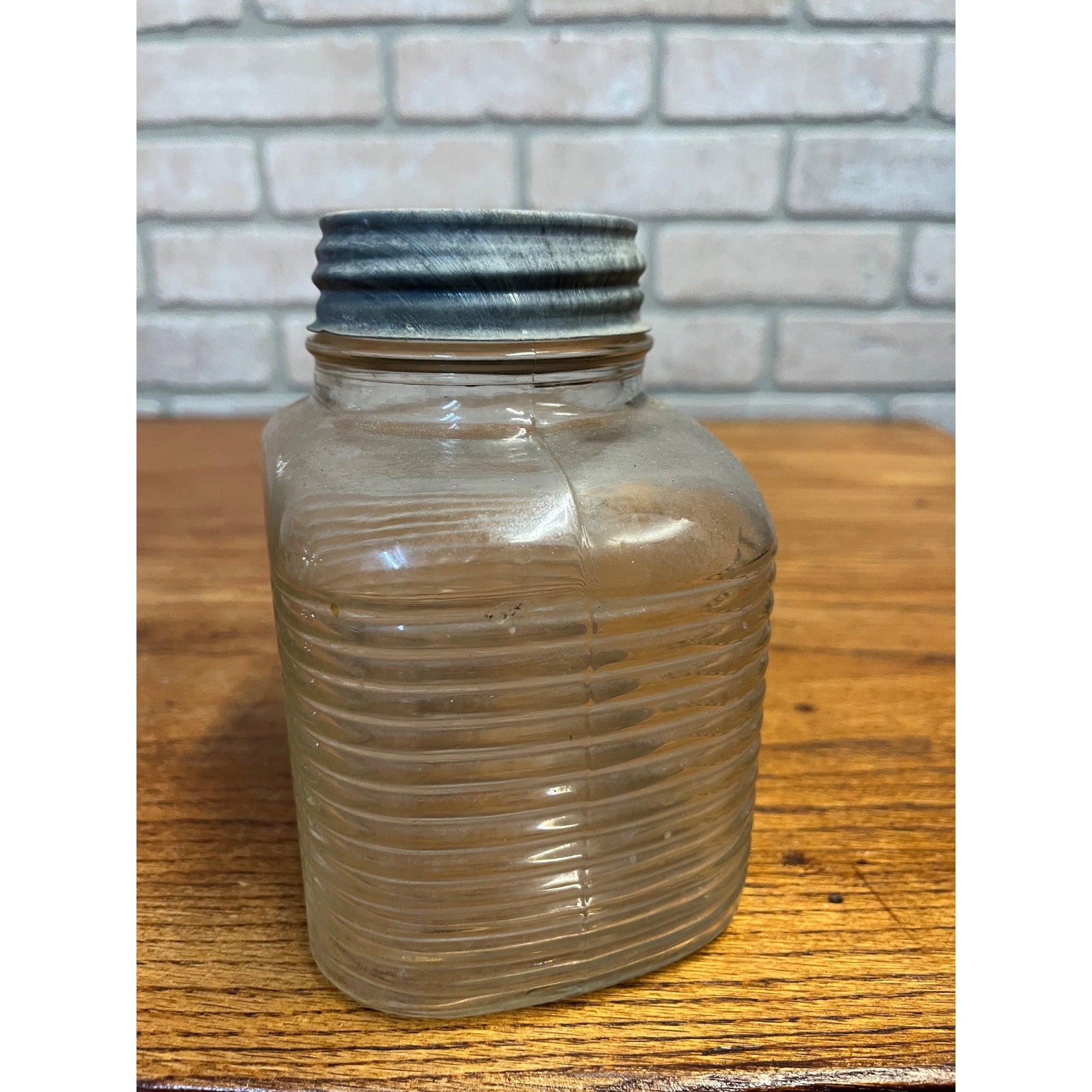 Antique Hazel Atlas Ribbed Glass Coffee Jar With Zinc Lid Quart Hoosier Style