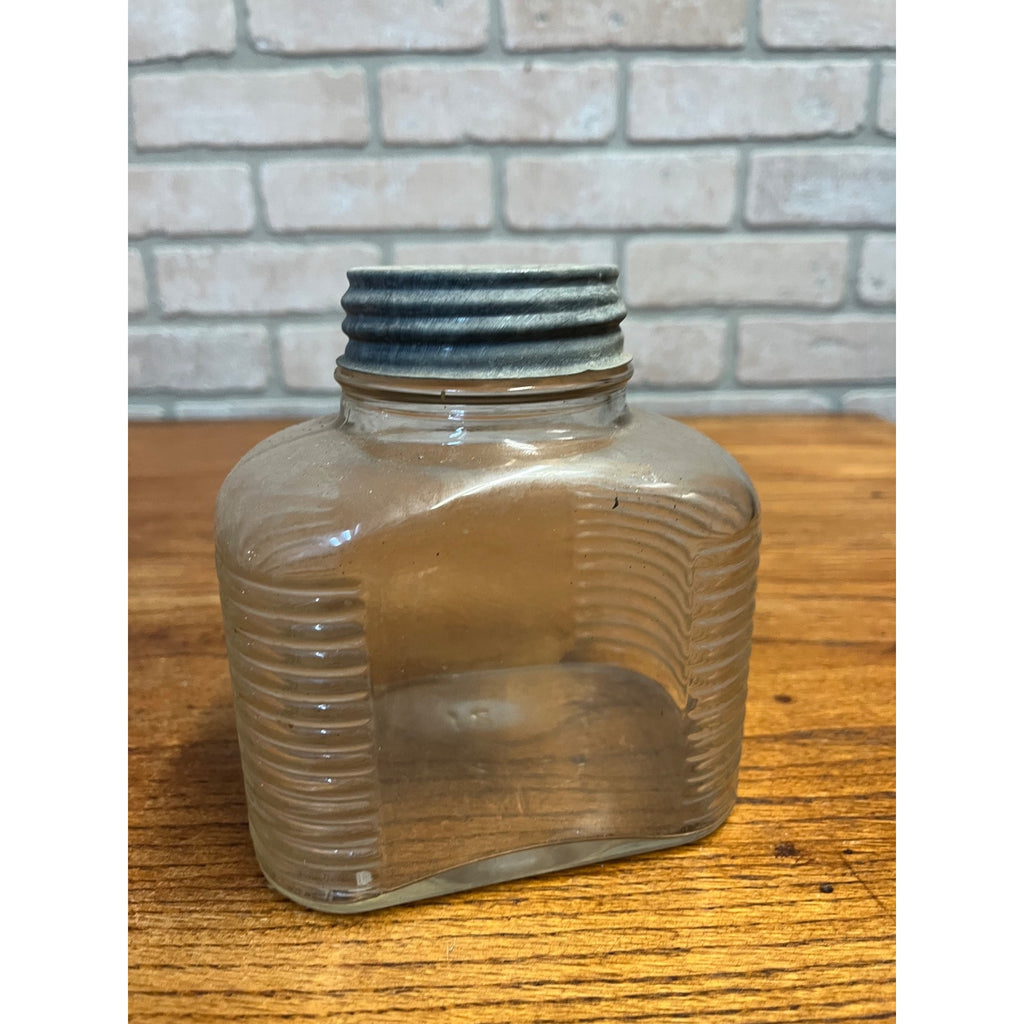 Antique Hazel Atlas Ribbed Glass Coffee Jar With Zinc Lid Quart Hoosier Style