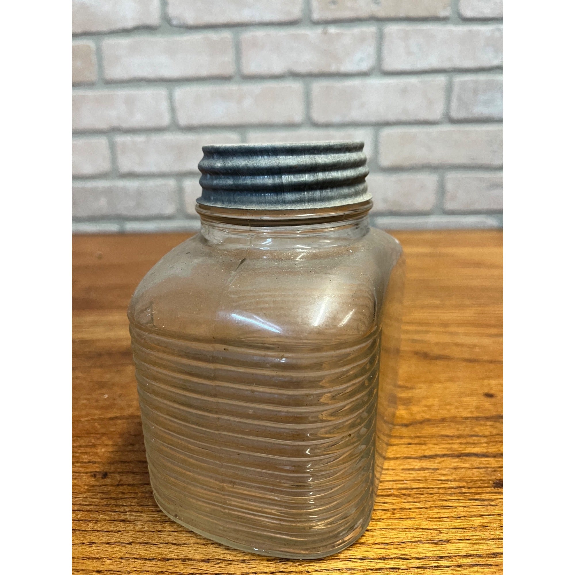 Antique Hazel Atlas Ribbed Glass Coffee Jar With Zinc Lid Quart Hoosier Style