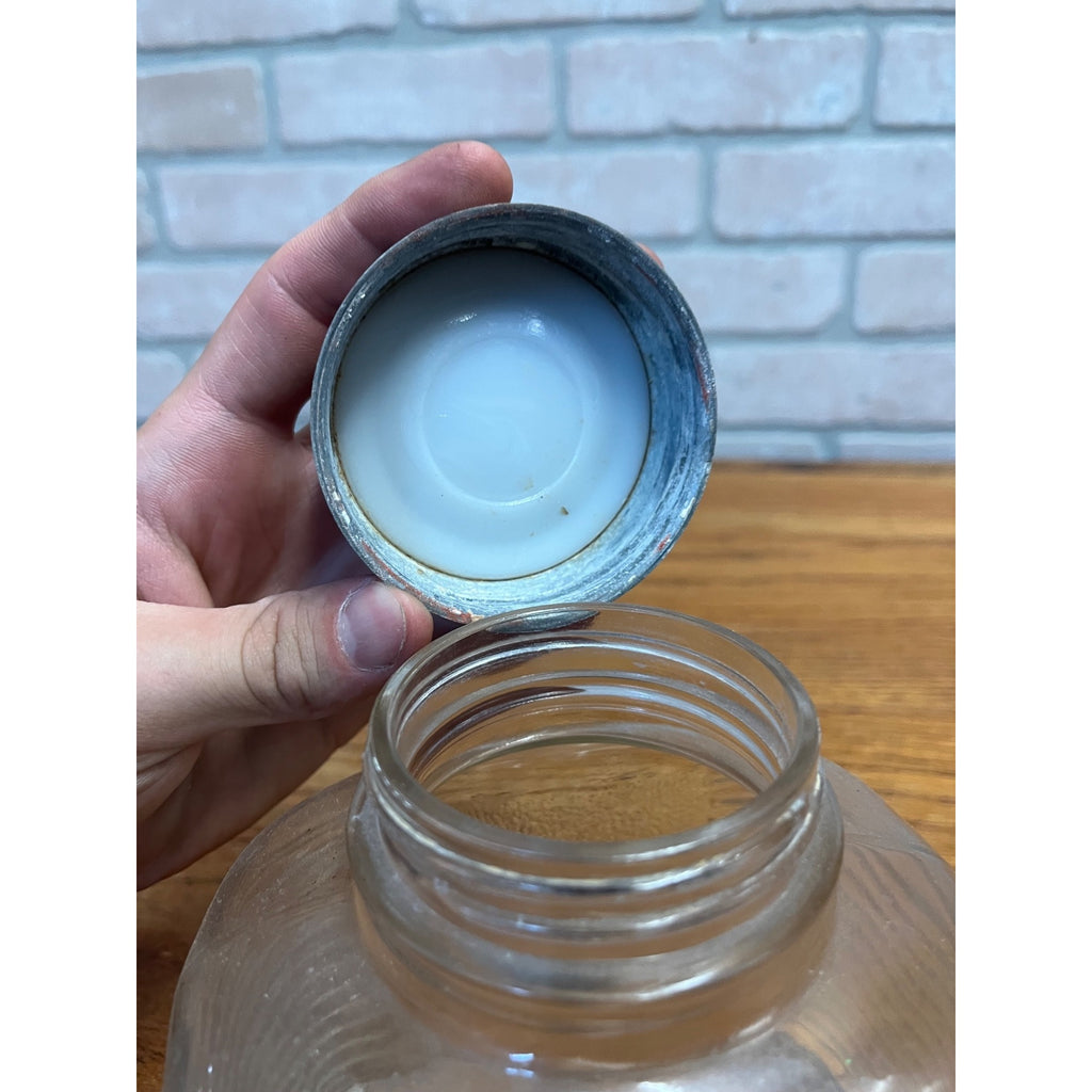 Antique Hazel Atlas Ribbed Glass Coffee Jar With Zinc Lid Quart Hoosier Style