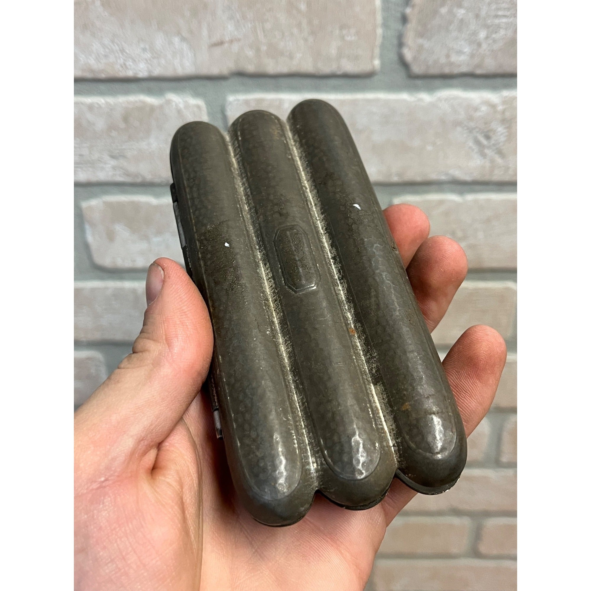 Antique Vintage Tin Cigar Holder Vintage Hinged Hammered Holds Three
