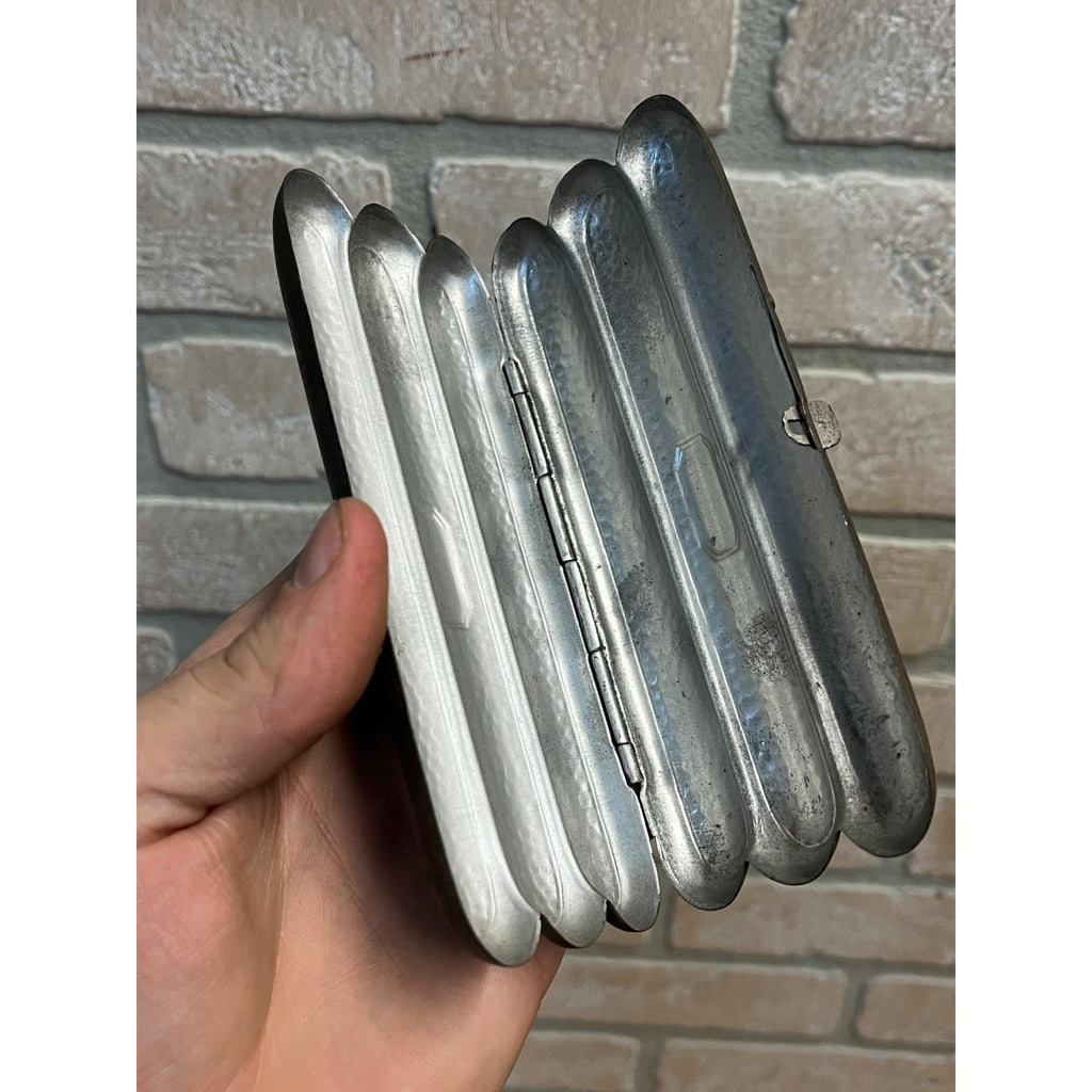 Antique Vintage Tin Cigar Holder Vintage Hinged Hammered Holds Three