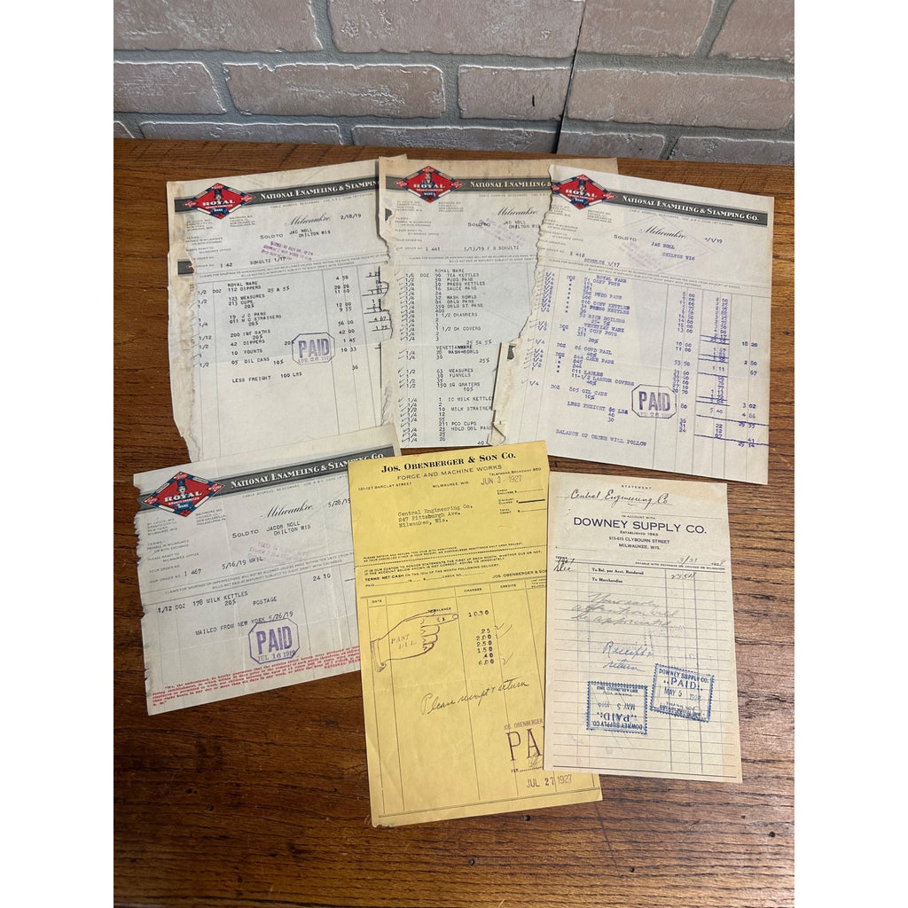 Lot Milwaukee Wisconsin Letterhead Invoices Royal Downey Machine
