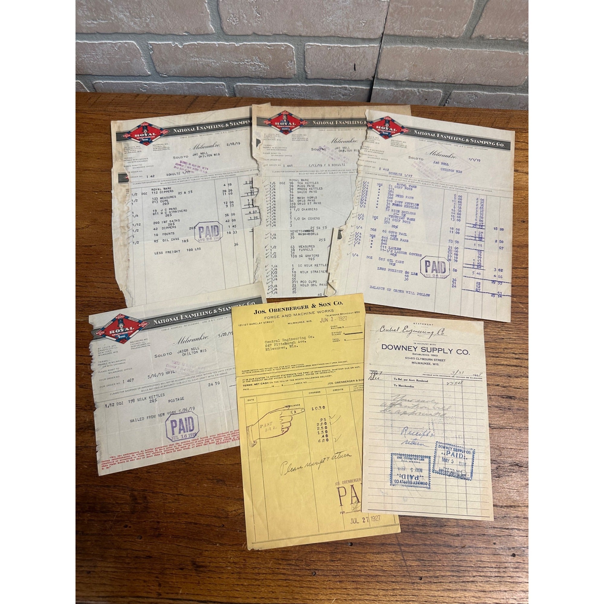 Lot Milwaukee Wisconsin Letterhead Invoices Royal Downey Machine