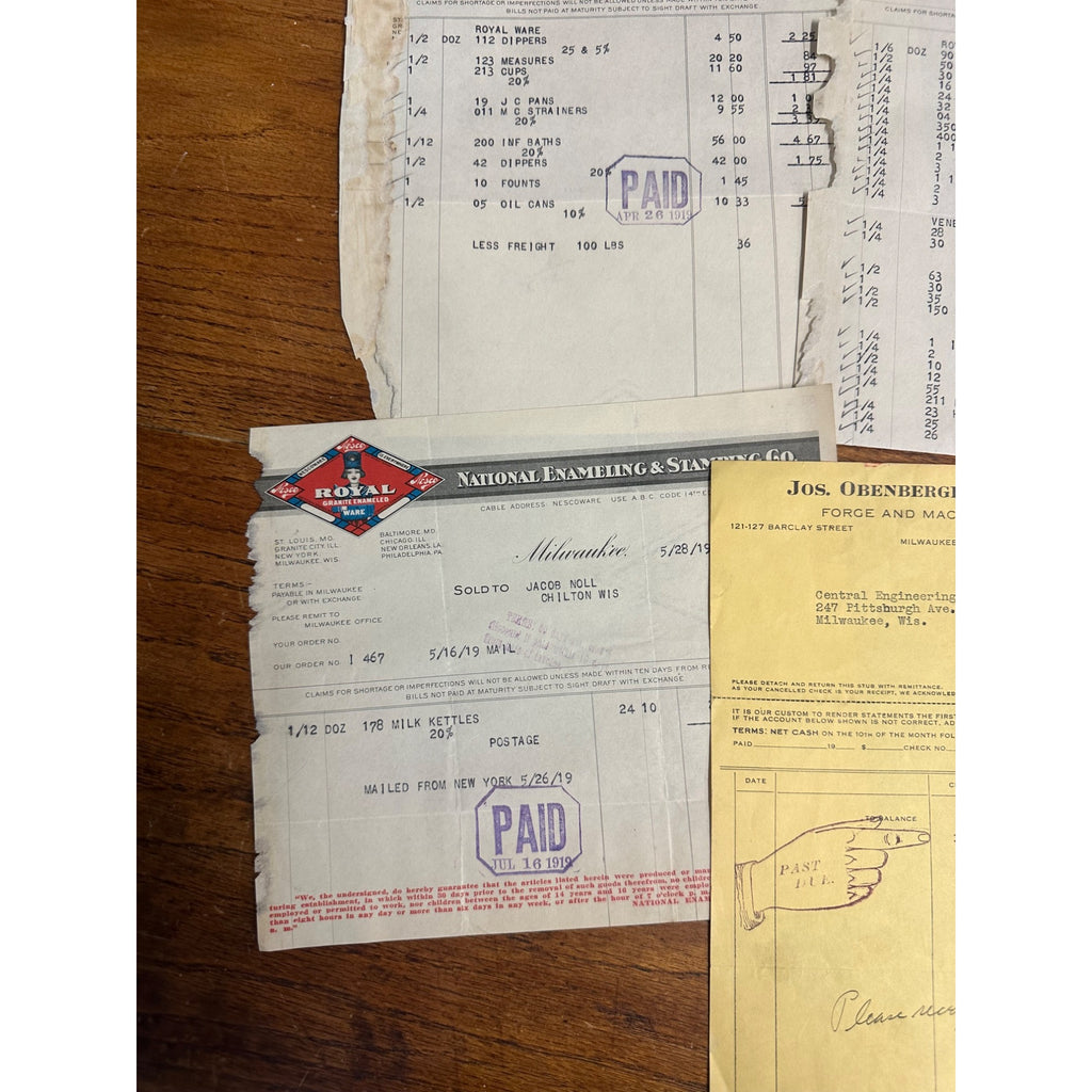 Lot Milwaukee Wisconsin Letterhead Invoices Royal Downey Machine