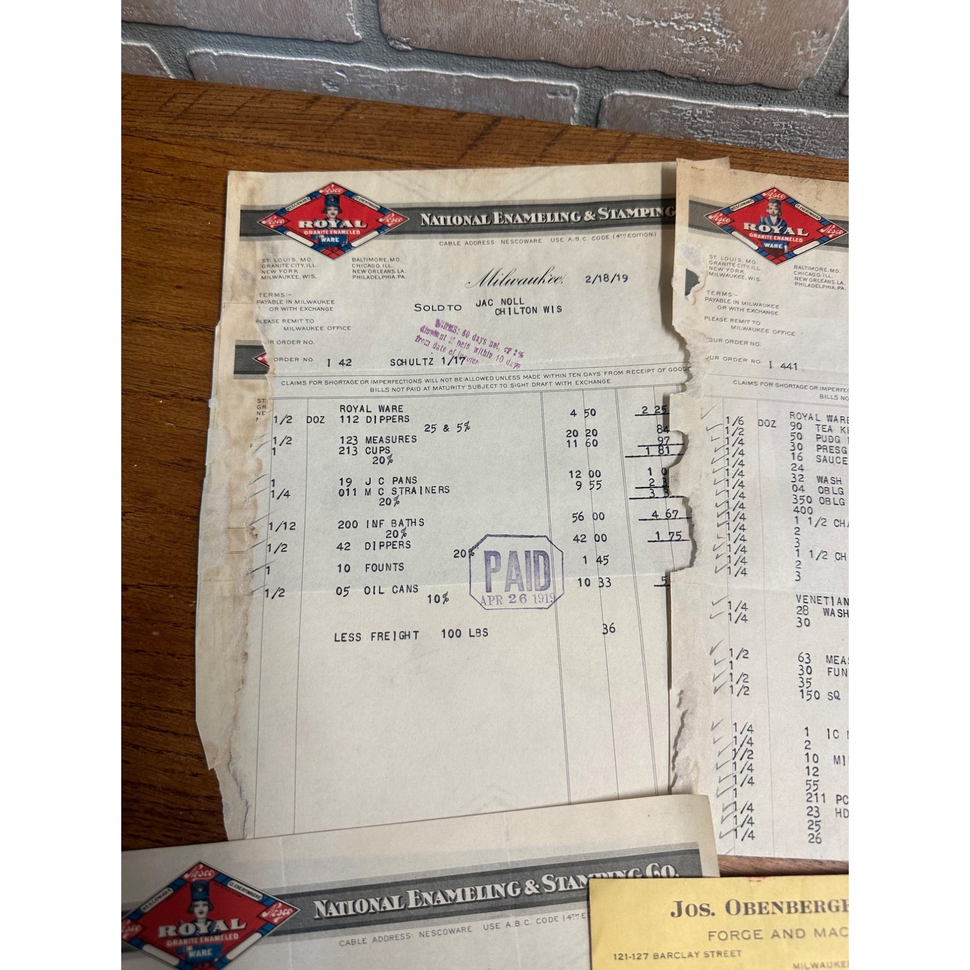 Lot Milwaukee Wisconsin Letterhead Invoices Royal Downey Machine