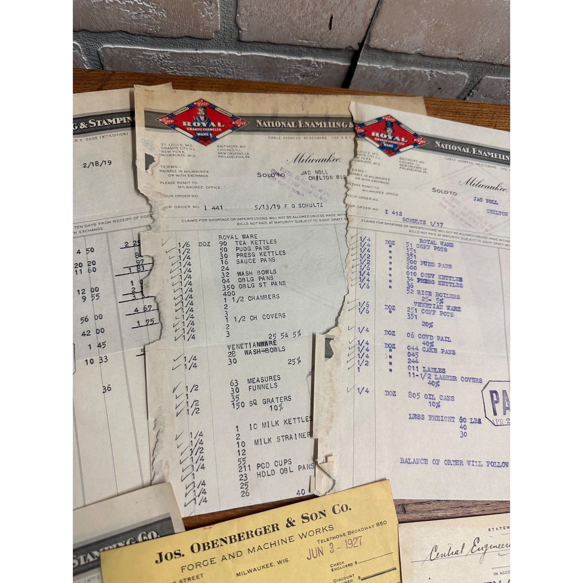 Lot Milwaukee Wisconsin Letterhead Invoices Royal Downey Machine