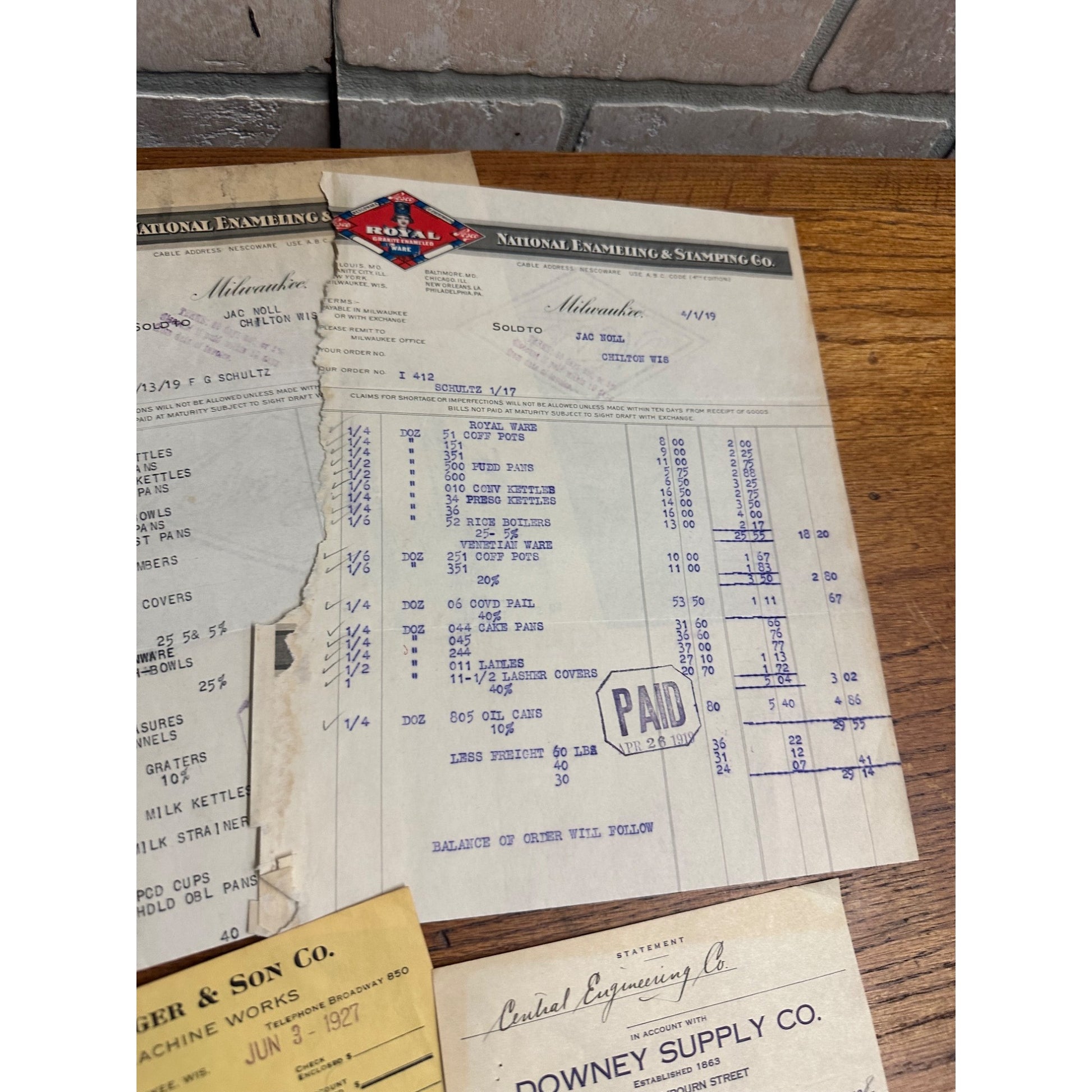 Lot Milwaukee Wisconsin Letterhead Invoices Royal Downey Machine