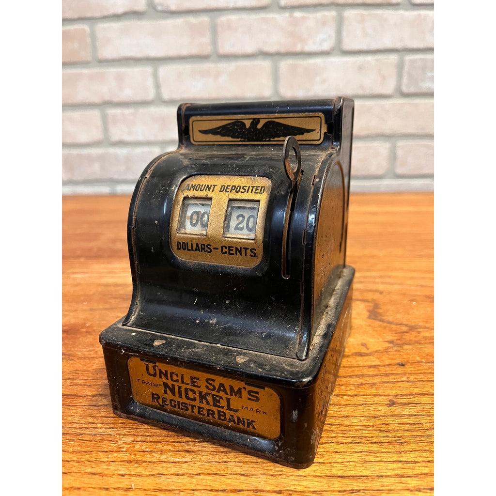 Rare Antique Uncle Sam’s Nickel Register Bank Pre 1923 Made In USA 5.75" Tall