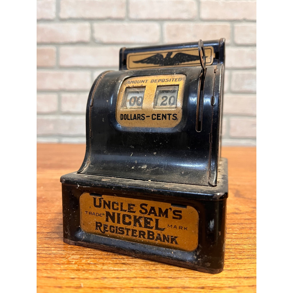 Rare Antique Uncle Sam’s Nickel Register Bank Pre 1923 Made In USA 5.75" Tall