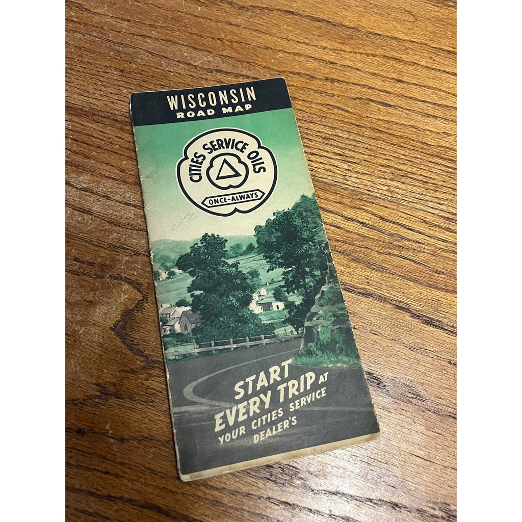 Vintage 1940s Wisconsin Cities Service Oil Gas Service Station Road Map WI Wis