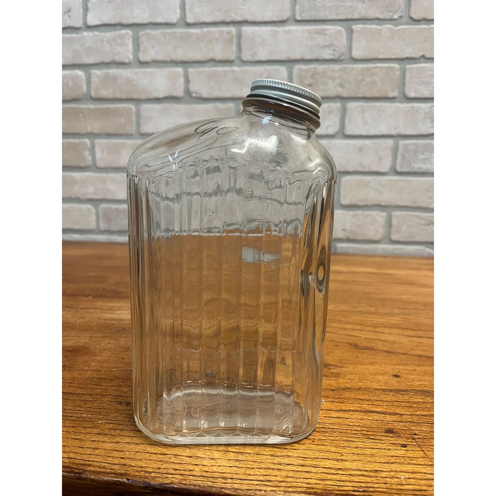 Vintage Anchor Hocking Ribbed Glass Refrigerator Water Bottle Side Spout