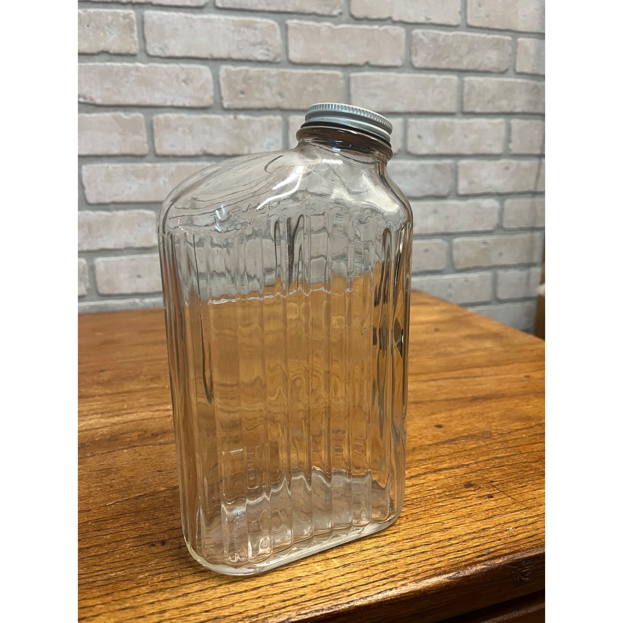 Vintage Anchor Hocking Ribbed Glass Refrigerator Water Bottle Side Spout