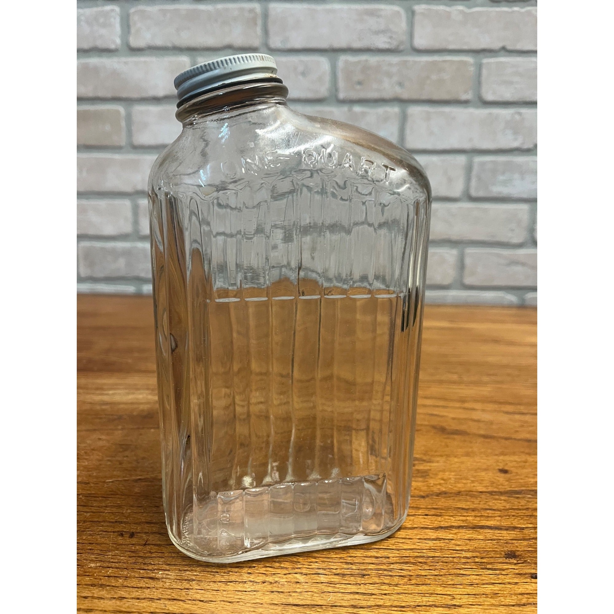 Vintage Anchor Hocking Ribbed Glass Refrigerator Water Bottle Side Spout
