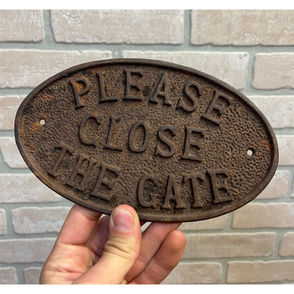 Antique Victorian Cast Iron PLEASE CLOSE THE GATE Sign Farm Estate Plaque